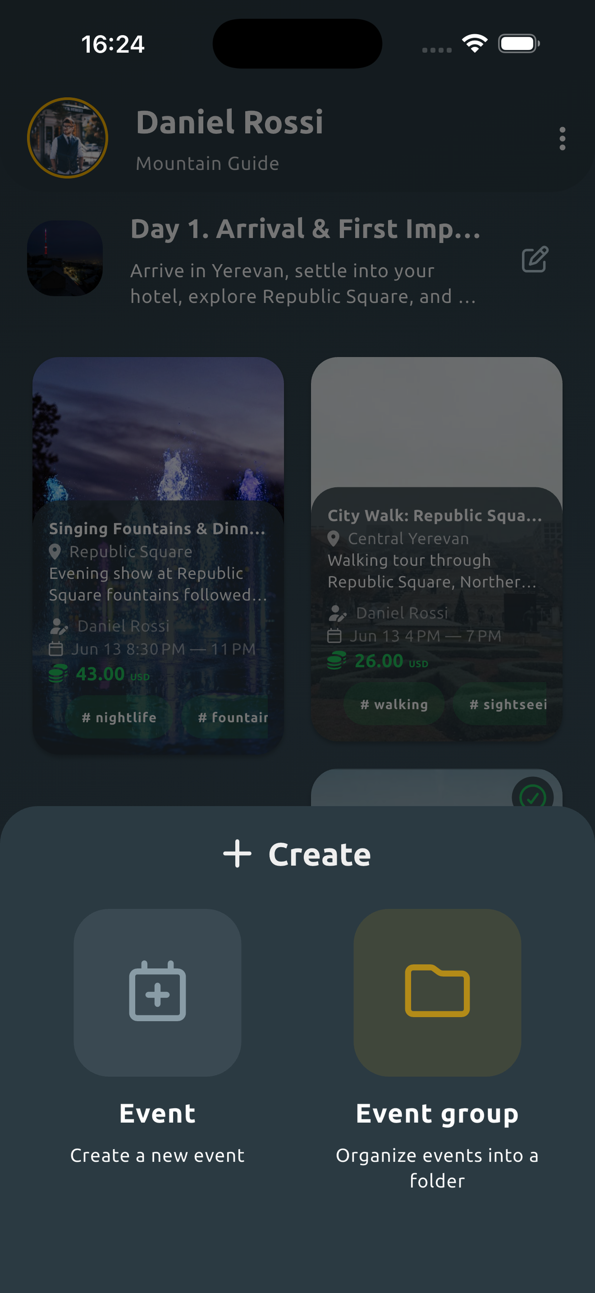 Creating event or event group in EventSplit mobile app